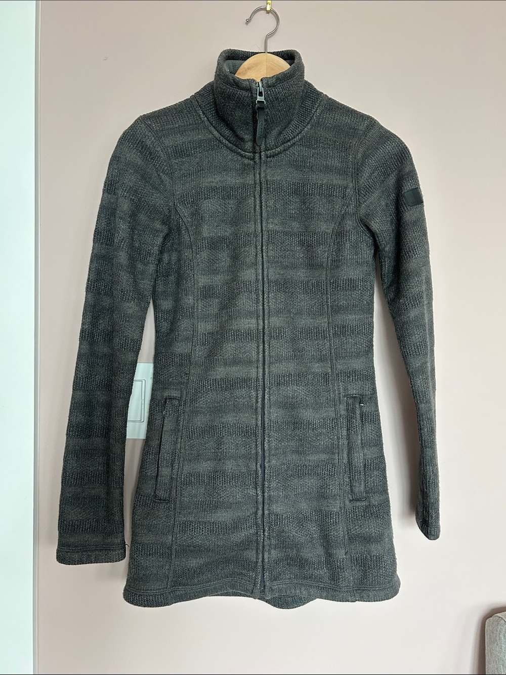 BENCH Women's Charcoal Full-Zip Knit Jacket - Cozy Long Fitted Jacket Size XS